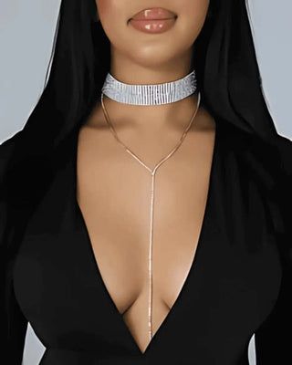 2 Piece Layered Rhinestone Choker Necklace