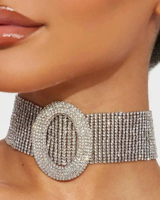 All Over Rhinestone Buckle Choker Necklace