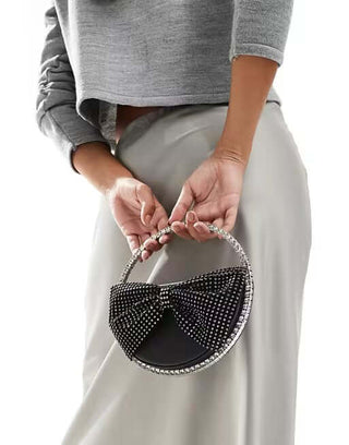 Crystal Top Handle Round Rhinestone Bowtie Clutch Bag