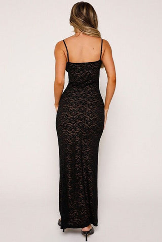 V-Neck Contrast Lace Maxi Dress