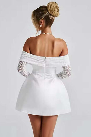 A-Line Lace Sleeves Off Shoulder Mini Dress