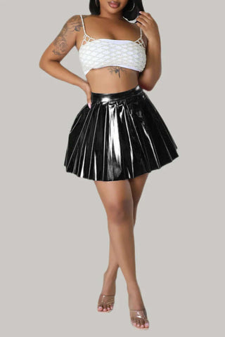 Shiny Metallic Pleated Tennis Skirt