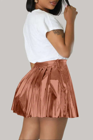 Shiny Metallic Pleated Tennis Skirt