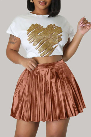 Shiny Metallic Pleated Tennis Skirt