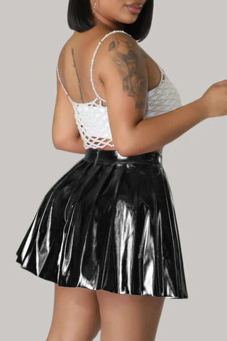 Shiny Metallic Pleated Tennis Skirt