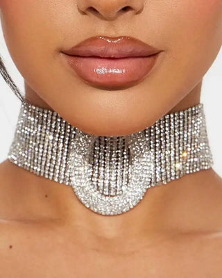 All Over Rhinestone Buckle Choker Necklace