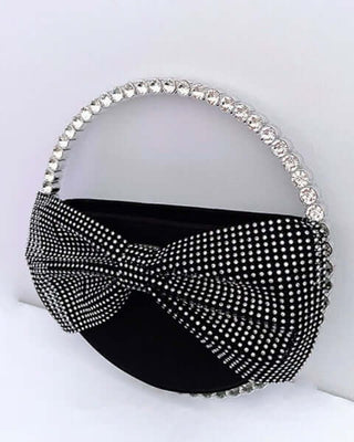 Diamond Top Handle Round Rhinestone Bow Clutch Bag