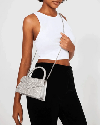 Top handle Flap Over Sparkly Clutch Bag