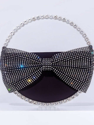 Diamond Top Handle Round Rhinestone Bow Clutch Bag