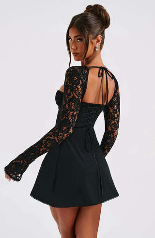 A-Line Semi Sheer Lace Sleeves Mini Dresses 