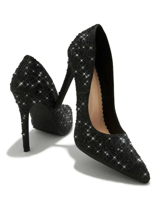 Pointy Toe Sparkly Rhinestone High Heels 4"in