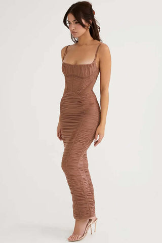 Spaghetti Straps Bodycon Ruched Maxi Dress