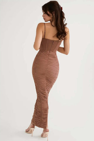 Spaghetti Straps Bodycon Ruched Maxi Dress