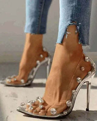 Pointy Toe Clear Rhinestone High Heel Stilletto