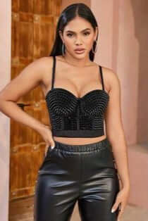 Push Up Adjustable Strap Cropped Rivet Bustier Top