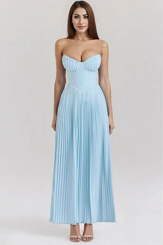 Sweetheart Pleated Maxi Flowy Strapless Dress