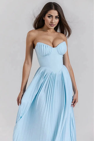 Sweetheart Pleated Maxi Flowy Strapless Dress