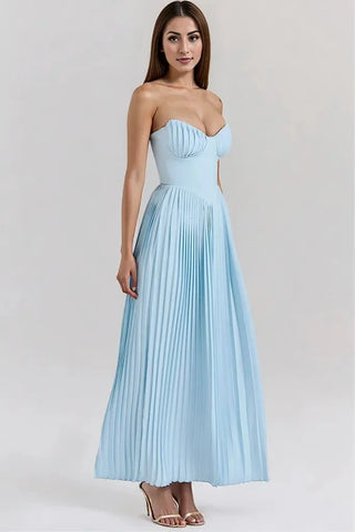 Sweetheart Pleated Maxi Flowy Strapless Dress