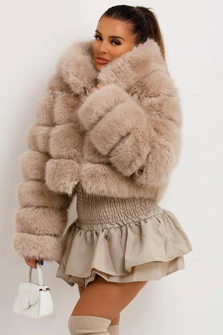 Zip Up Thick Plush Hooded Cropped Faux Fur Coat