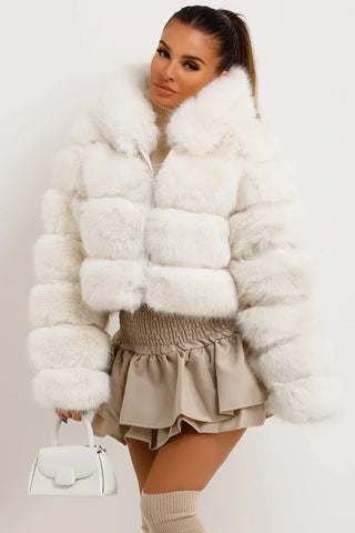 Zip Up Thick Plush Hooded Cropped Faux Fur Coat