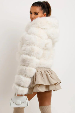 Zip Up Thick Plush Hooded Cropped Faux Fur Coat