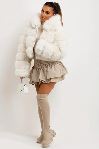 Zip Up Thick Plush Hooded Cropped Faux Fur Coat