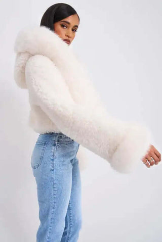 Super Soft Plush Hooded Cropped Faux Fur Jacket