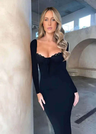  Long Sleeve Sweetheart Bodycon Maxi Dress