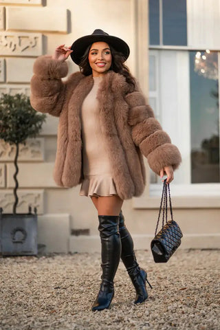 Luxury Vertical Tier Oversize Faux Fur Coat