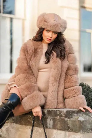 Luxury Vertical Tier Oversize Faux Fur Coat