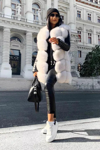 6 Tier Square Panels Mid Length Faux Fur Gilet Vest