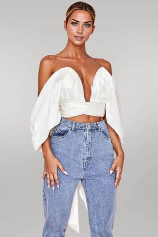 Backless Waterfall Steeves Off Shoulder Corset Top