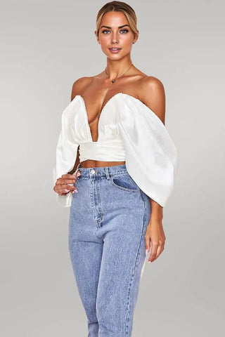 Backless Waterfall Steeves Off Shoulder Corset Top