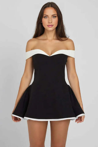 Contrast Mini Off Shoulders Babydoll Dress