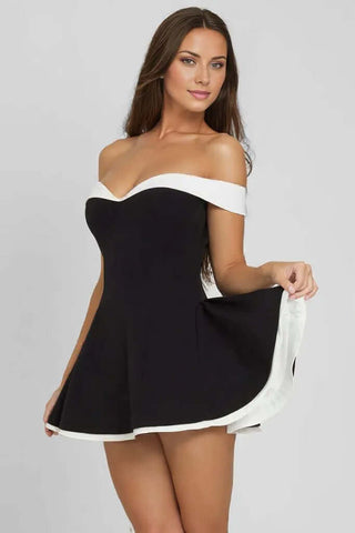 Contrast Mini Off Shoulders Babydoll Dress