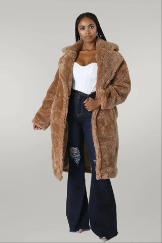 Plush Oversize Wide Lapel Faux Fur Teddy Coat