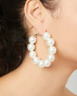 Oversize Faux Pearl Hoop Earrings w/ Hinge Closure