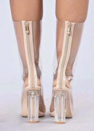 Pointy Toe Clear High Heel Boots 4.5"in