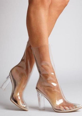 Pointy Toe Clear High Heel Boots 4.5"in