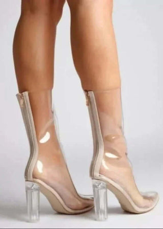 Pointy Toe Clear High Heel Boots 4.5"in