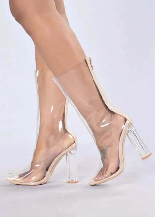 Clear Pointy Toe Block Heel Boots 4"in