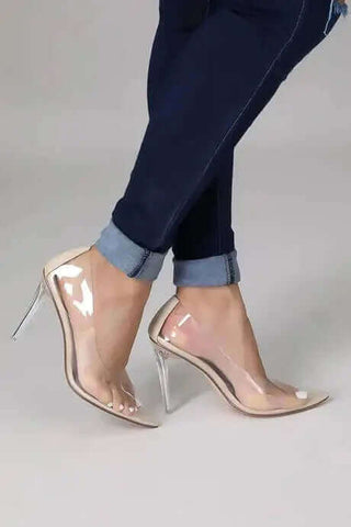 Closed Pointy Toe Clear High Heel Pumps 4"in