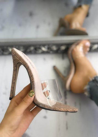 Pointy Toe Clear Mule Heels 4" in