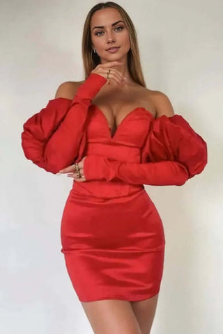 Bodycon Off Shoulder Puff Sleeve Corset Mini Dress