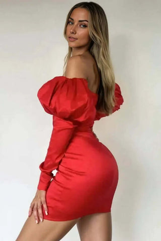 Bodycon Off Shoulder Puff Sleeve Corset Mini Dress