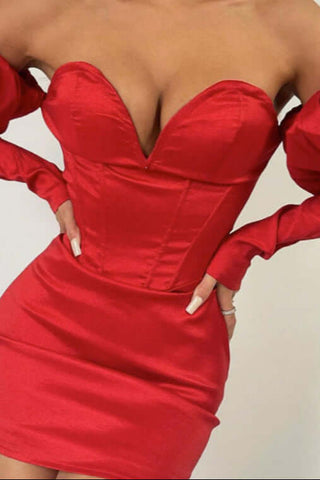 Bodycon Off Shoulder Puff Sleeve Corset Mini Dress