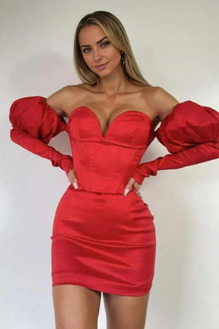 Bodycon Off Shoulder Puff Sleeve Corset Mini Dress