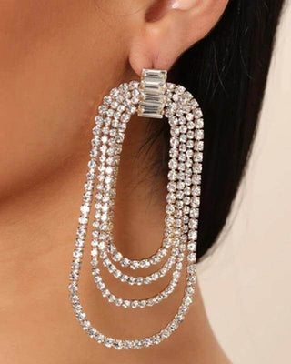 Four Tier Oval Rhinestone Drop Earrings