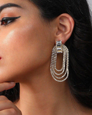 Four Tier Oval Rhinestone Drop Earrings