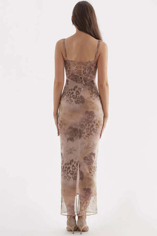 Animal Print Spaghetti Strap Bodycon Maxi Dress